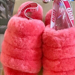 UGG Vibrant Pink Fluffy Slides